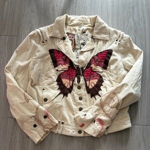Johnny Was Cream Jacket with Pink Butterfly Embroidery - spring vibes